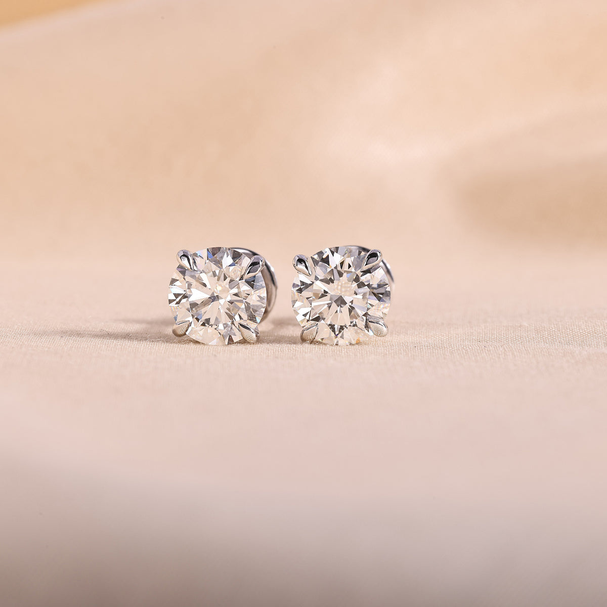 Round Cut Lab Grown Diamond Stud Earrings with Screw Backs – 14K White Gold, 4 Carat Total Weight