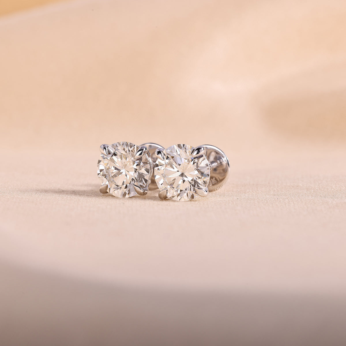 Round Cut Lab Grown Diamond Stud Earrings with Screw Backs – 14K White Gold, 4 Carat Total Weight