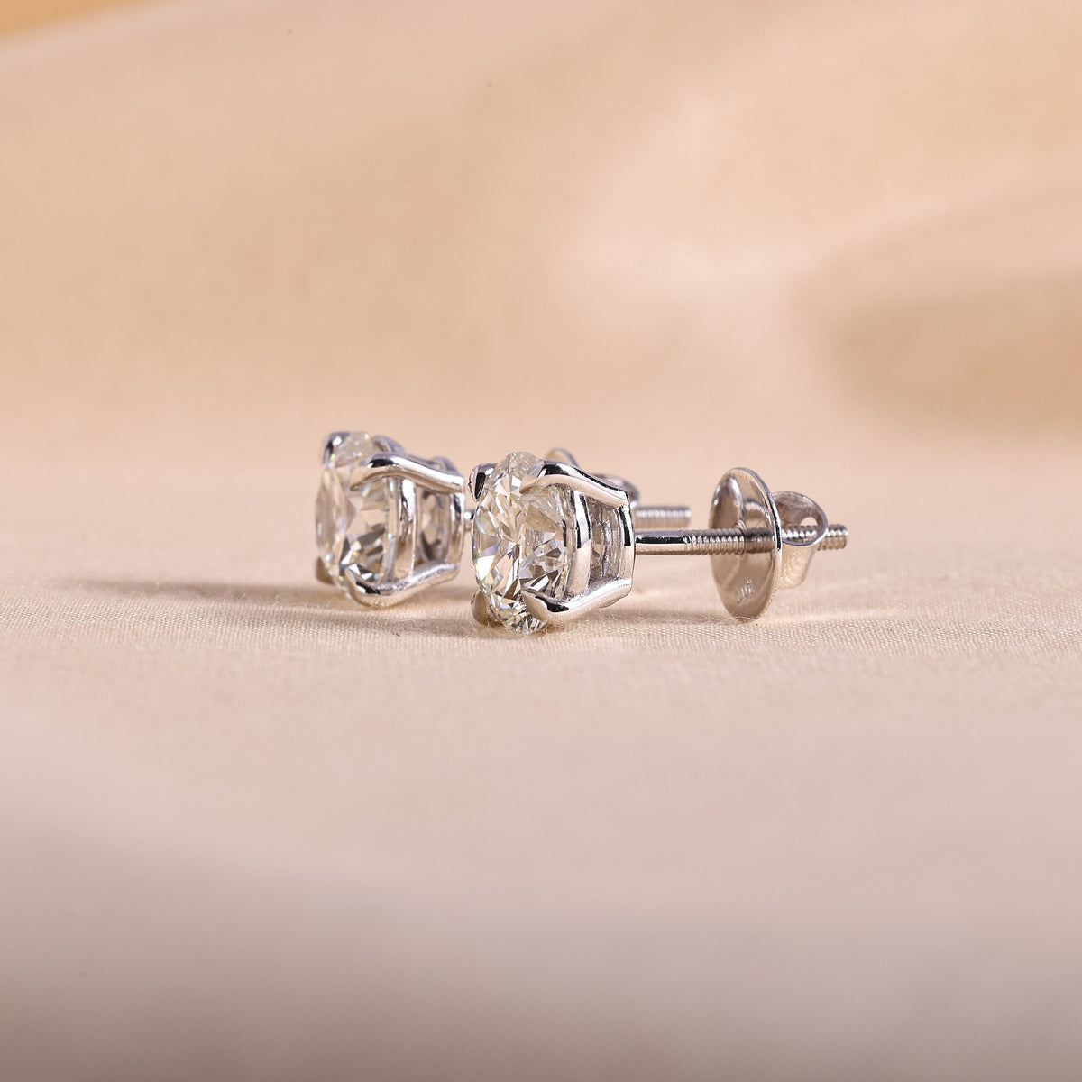 Round Cut Lab Grown Diamond Stud Earrings with Screw Backs – 14K White Gold, 4 Carat Total Weight