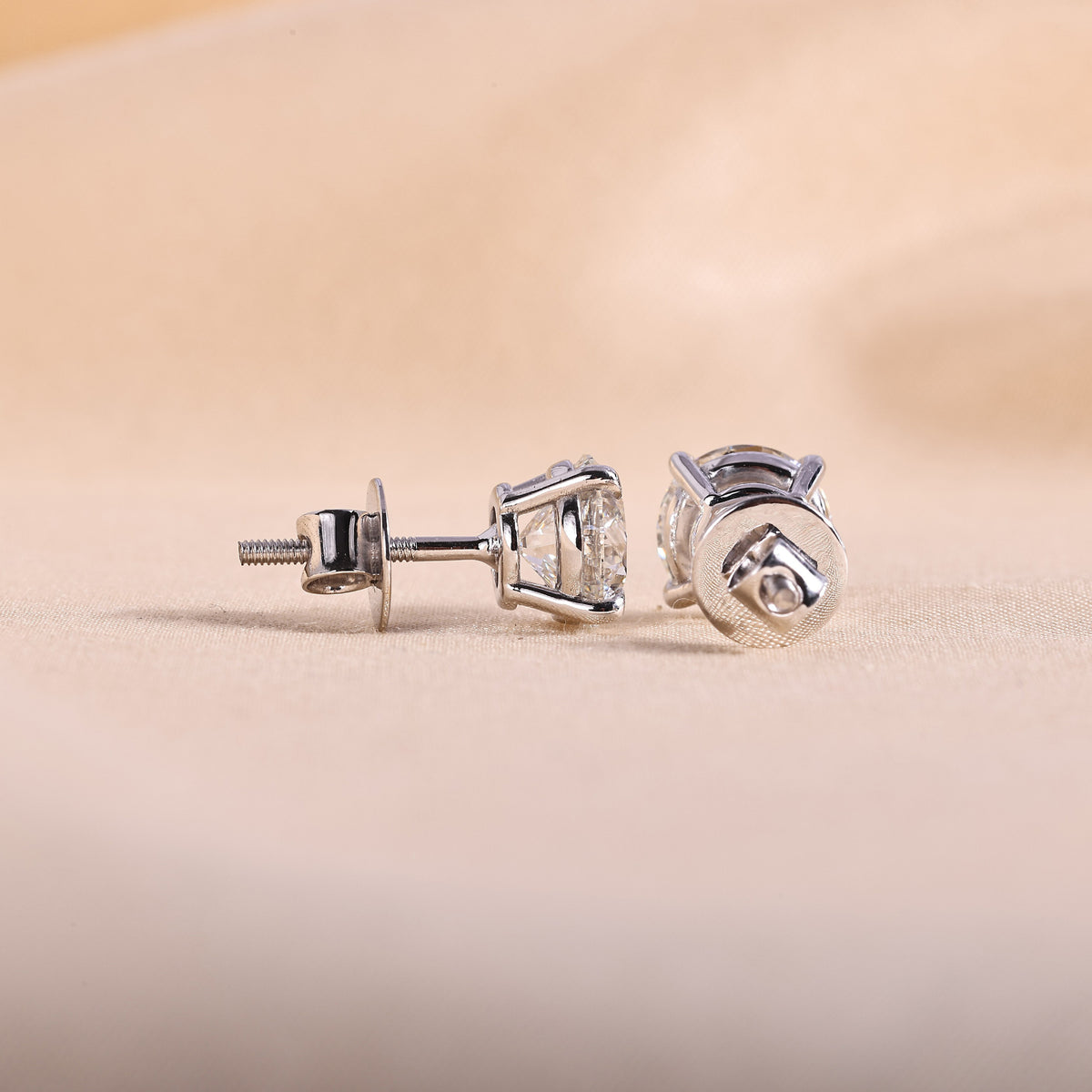 Round Cut Lab Grown Diamond Stud Earrings with Screw Backs – 14K White Gold, 4 Carat Total Weight