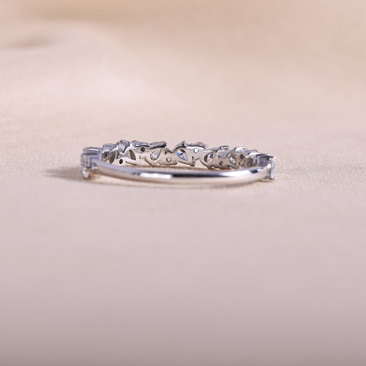 Pear & Round Diamond Cluster Wedding Band – 14K White Gold Half Eternity Stacking Ring, Lab Grown Diamonds
