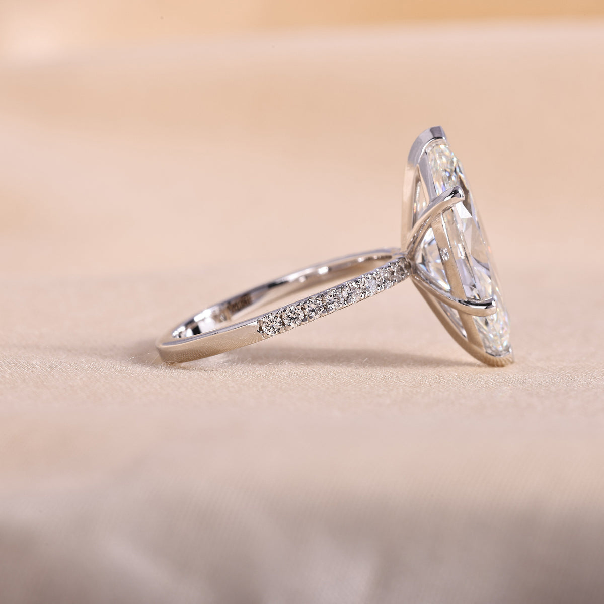 Marquise Cut Lab Grown Diamond Engagement Ring – 6 Prong Pavé Band Solitaire, 14K Yellow Gold
