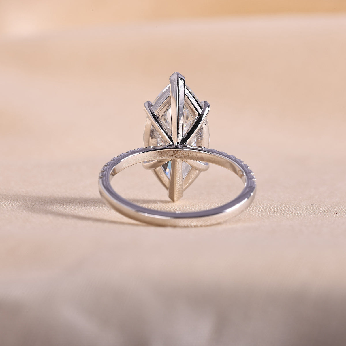 Marquise Cut Lab Grown Diamond Engagement Ring – 6 Prong Solitaire with Pavé Band, 14K White Gold