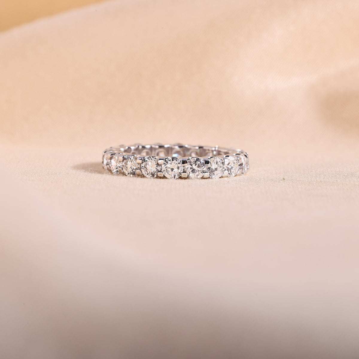 Round Lab Grown Diamond Full Eternity Band – U Prong Wedding Ring, 14K White Gold, 2 to 5 Carat Total