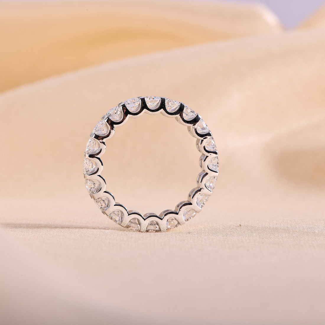 Round Lab Grown Diamond Full Eternity Band – U Prong Wedding Ring, 14K White Gold, 2 to 5 Carat Total