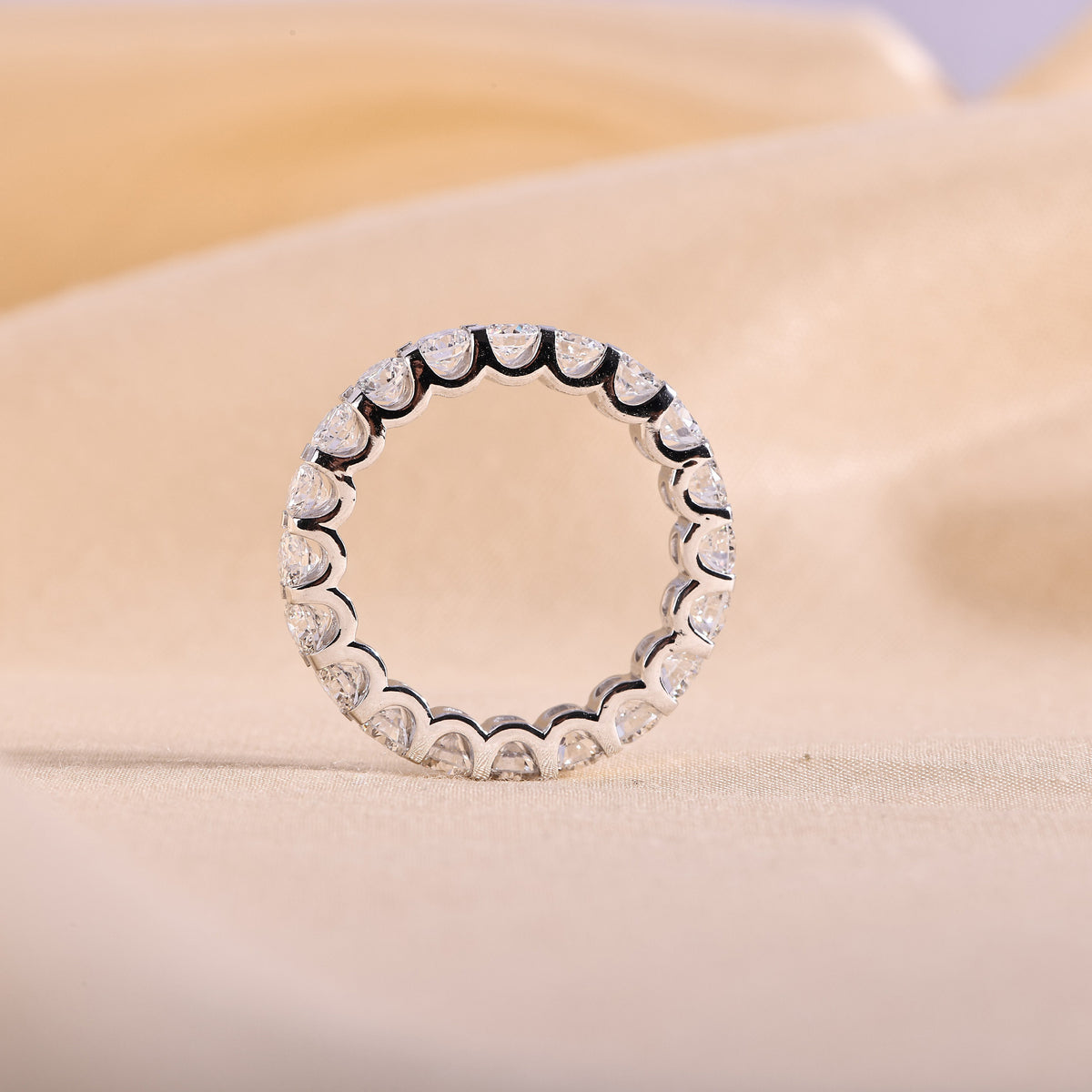 Round Lab Grown Diamond Full Eternity Band – U Prong Wedding Ring, 14K White Gold, 2 to 5 Carat Total