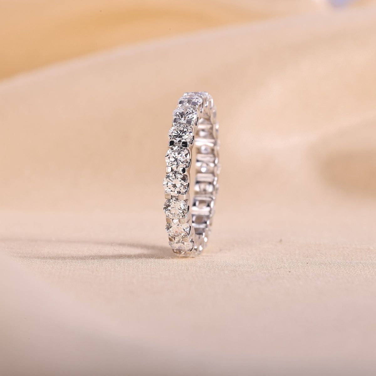 Round Lab Grown Diamond Full Eternity Band – U Prong Wedding Ring, 14K White Gold, 2 to 5 Carat Total