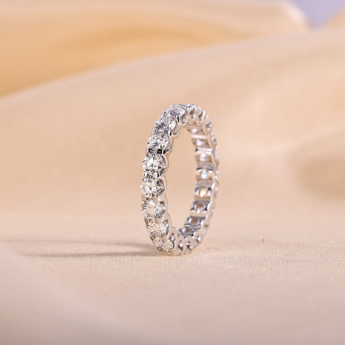 Round Lab Grown Diamond Full Eternity Band – U Prong Wedding Ring, 14K White Gold, 2 to 5 Carat Total