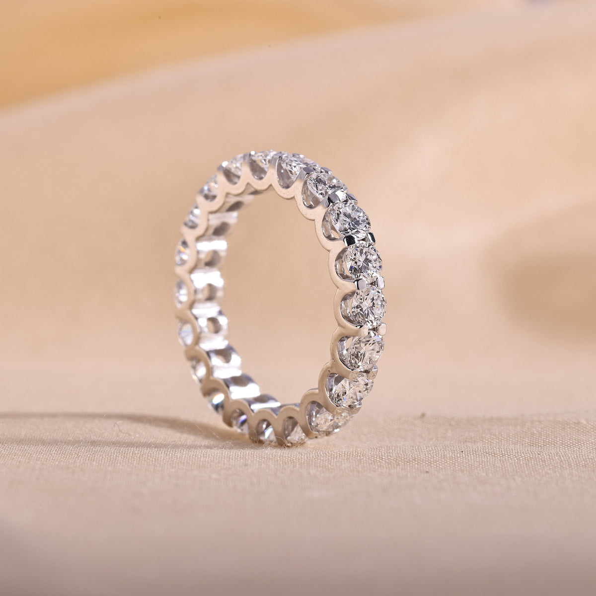 Round Lab Grown Diamond Full Eternity Band – U Prong Wedding Ring, 14K White Gold, 2 to 5 Carat Total