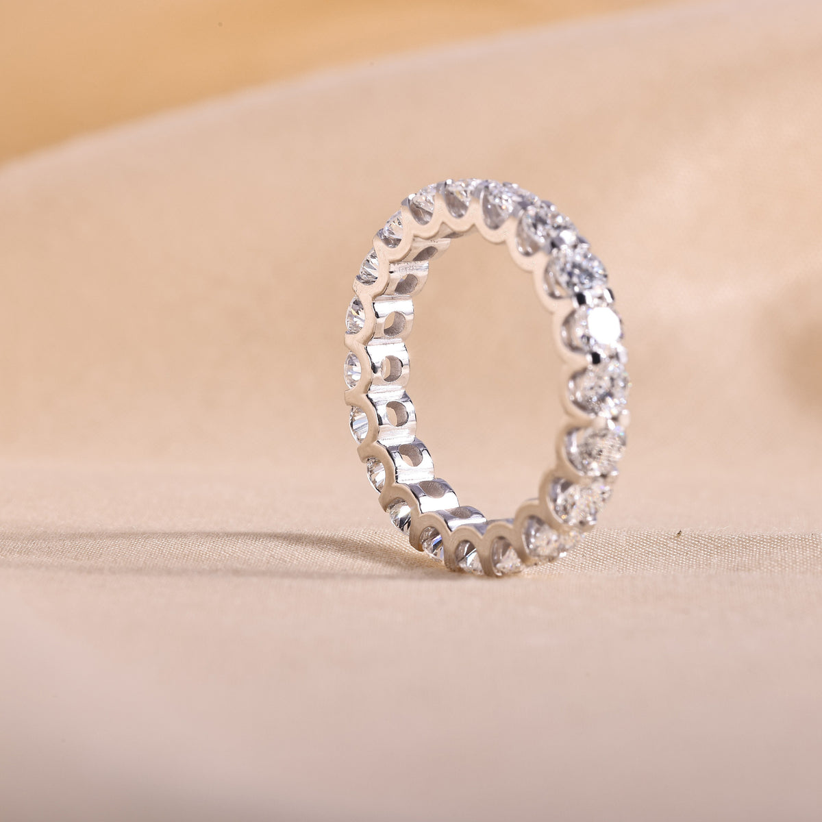 Round Lab Grown Diamond Full Eternity Band – U Prong Wedding Ring, 14K White Gold, 2 to 5 Carat Total