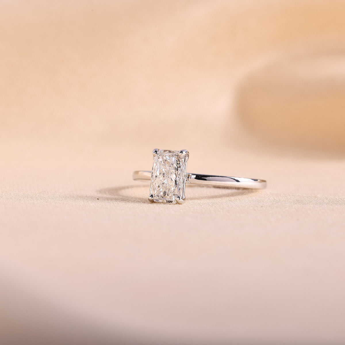 Radiant Cut Lab Grown Diamond Solitaire Engagement Ring – 14K White Gold Classic Band, 1.01 Carat