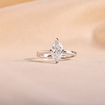 Marquise Cut Lab Grown Diamond Solitaire Engagement Ring – 14K White Gold Plain Band, 2 Carat