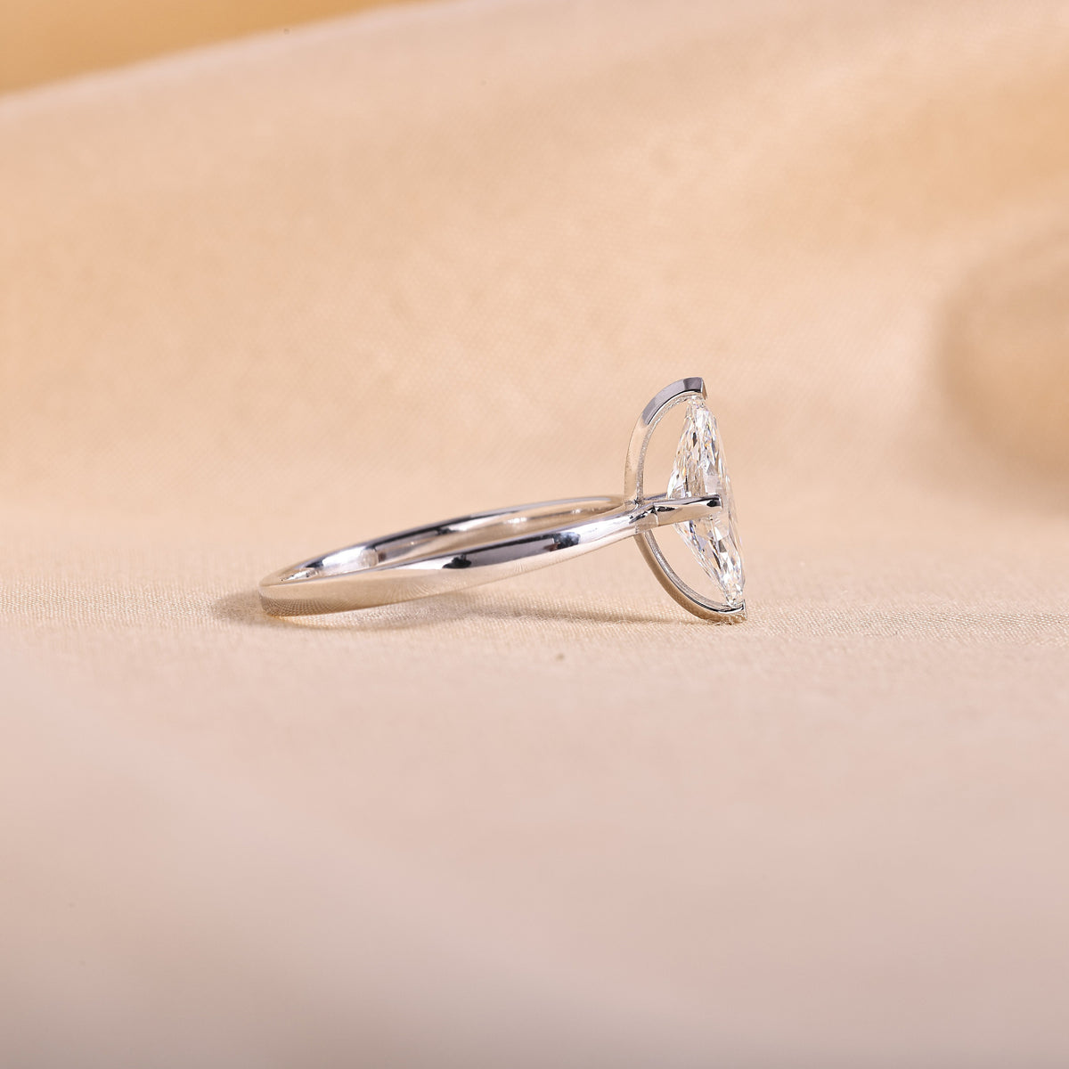 Marquise Cut Lab Grown Diamond Solitaire Engagement Ring – 14K White Gold Plain Band, 2 Carat