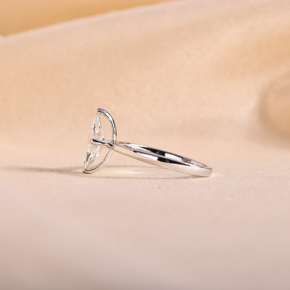 Marquise Cut Lab Grown Diamond Solitaire Engagement Ring – 14K White Gold Plain Band, 2 Carat