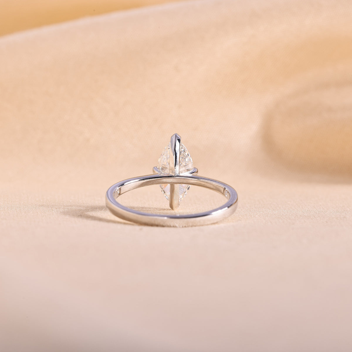 Marquise Cut Lab Grown Diamond Solitaire Engagement Ring – 14K White Gold Plain Band, 2 Carat