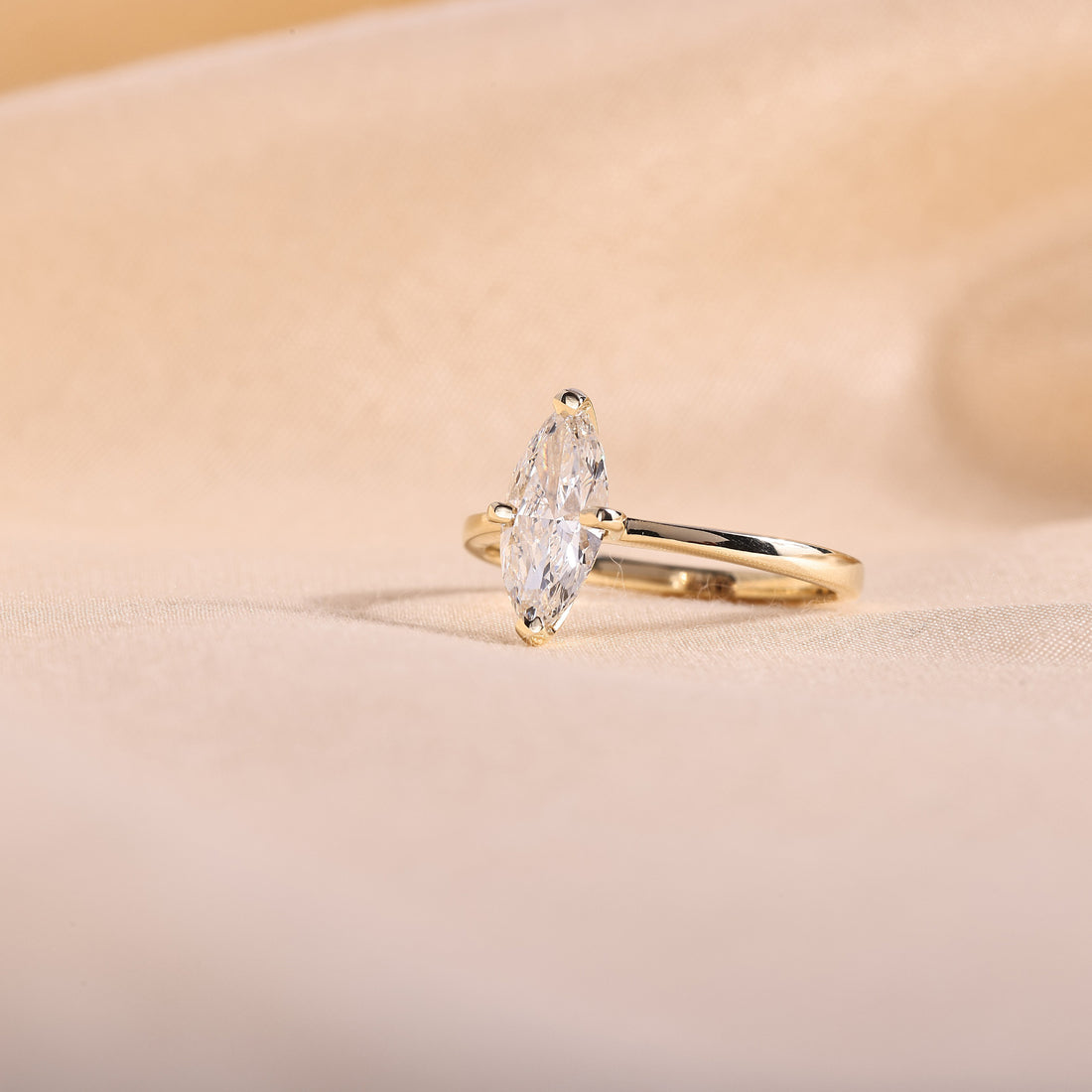 Marquise Cut Lab Grown Diamond Solitaire Engagement Ring – 14K Yellow Gold Petite Band, 1.0 Carat