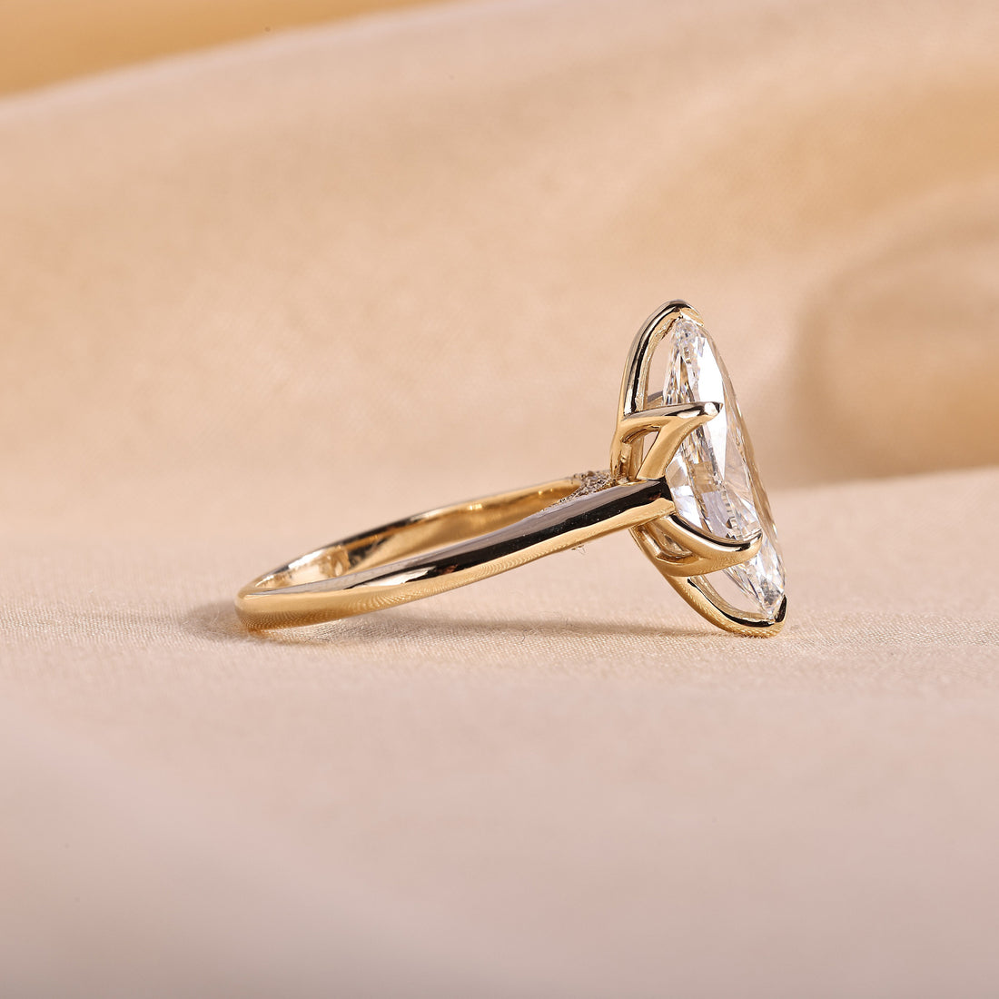 Marquise Cut Lab Grown Diamond Engagement Ring with Tulip Basket & Accent Shoulders – 14K Yellow Gold, 4.93 Carat