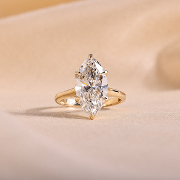 Marquise Cut Lab Grown Diamond Engagement Ring with Tulip Basket & Accent Shoulders – 14K Yellow Gold, 4.93 Carat