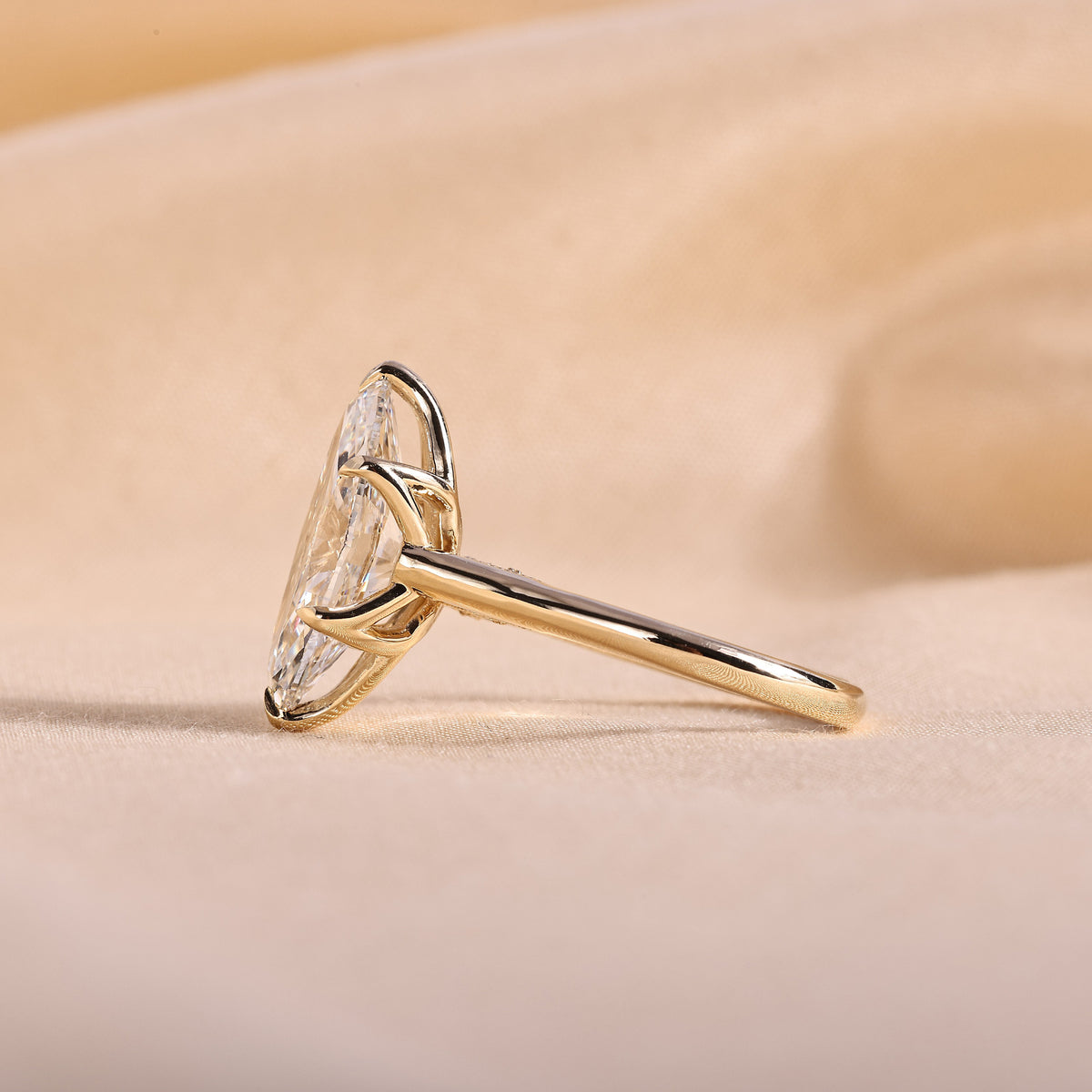 Marquise Cut Lab Grown Diamond Engagement Ring with Tulip Basket & Accent Shoulders – 14K Yellow Gold, 4.93 Carat