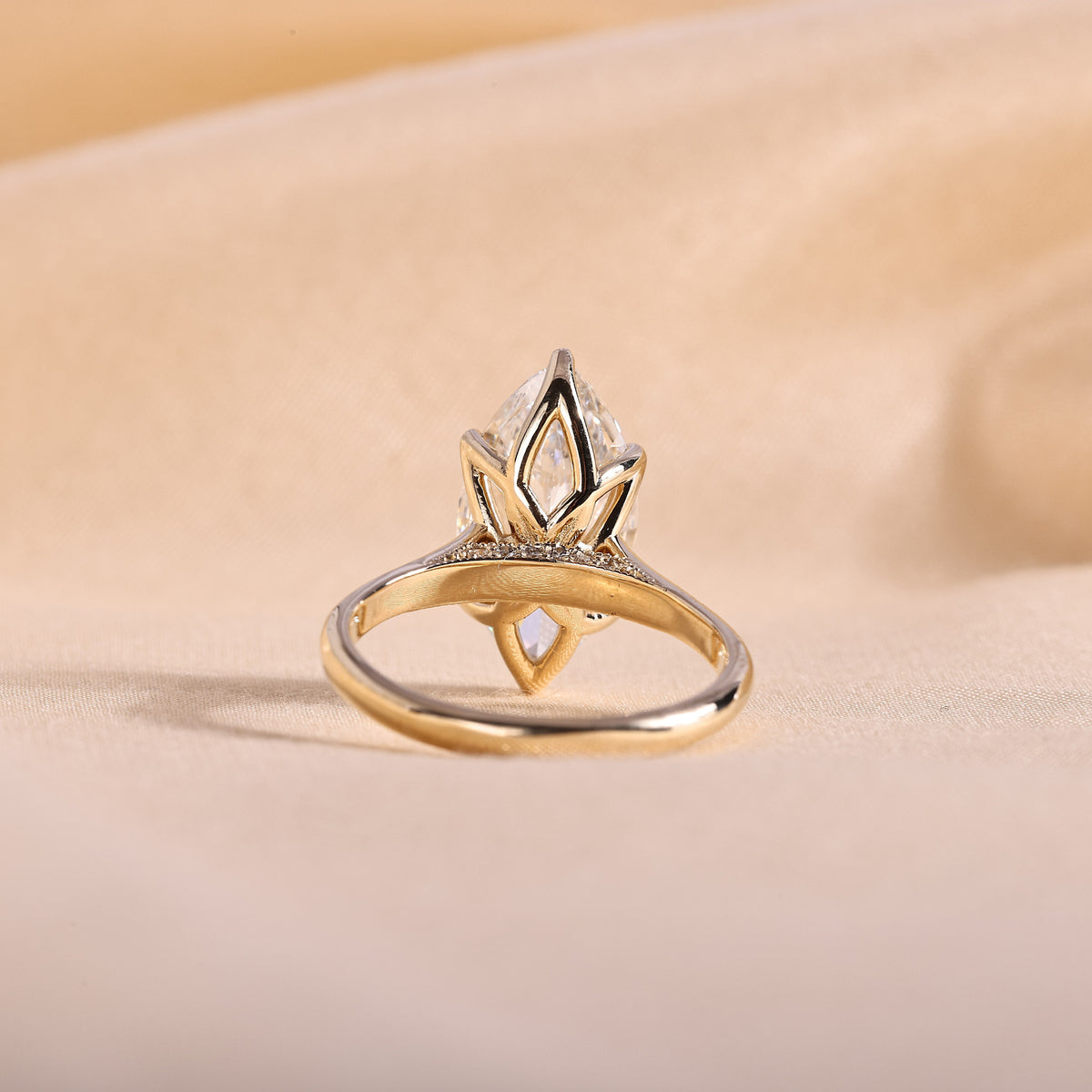 Marquise Cut Lab Grown Diamond Engagement Ring with Tulip Basket & Accent Shoulders – 14K Yellow Gold, 4.93 Carat