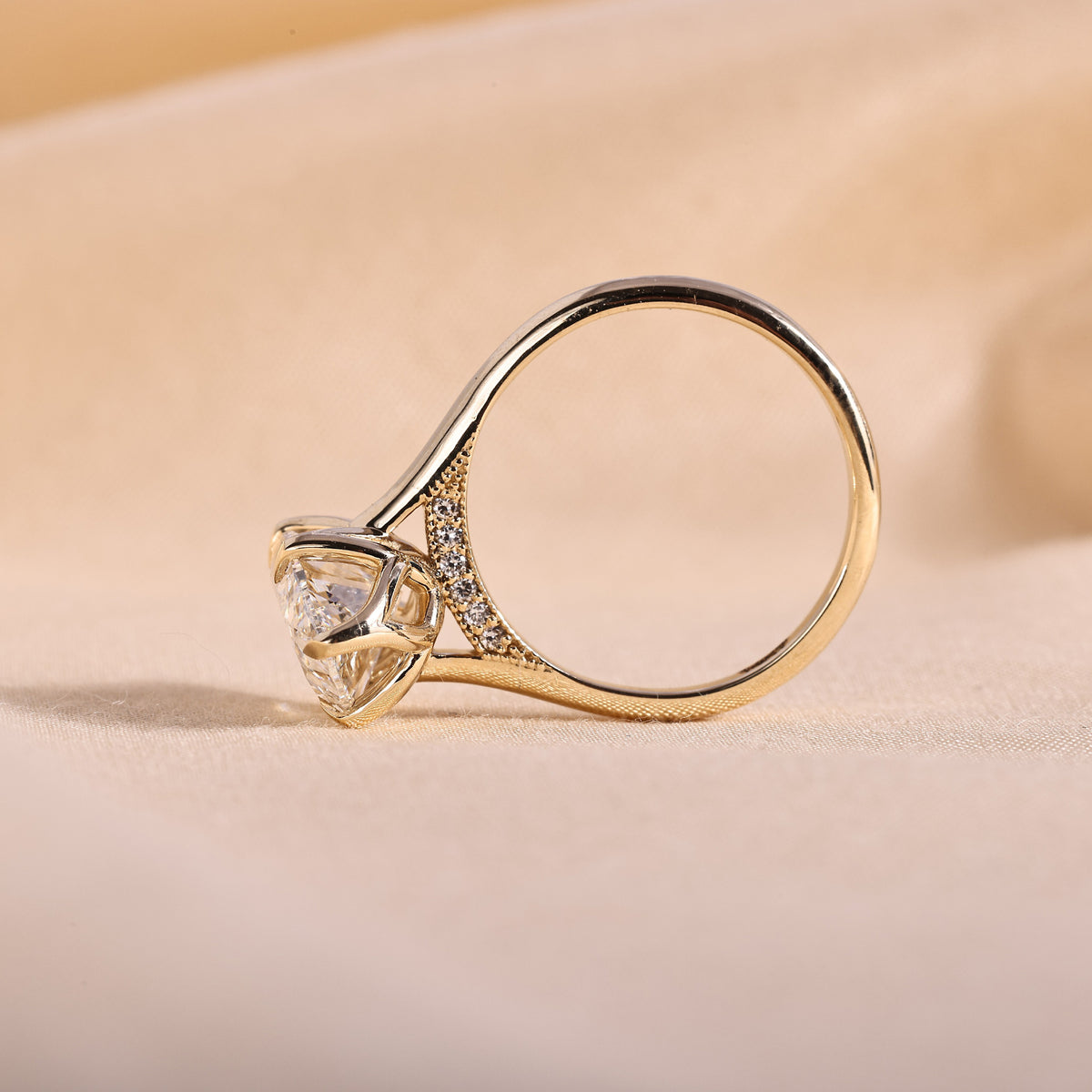 Marquise Cut Lab Grown Diamond Engagement Ring with Tulip Basket & Accent Shoulders – 14K Yellow Gold, 4.93 Carat