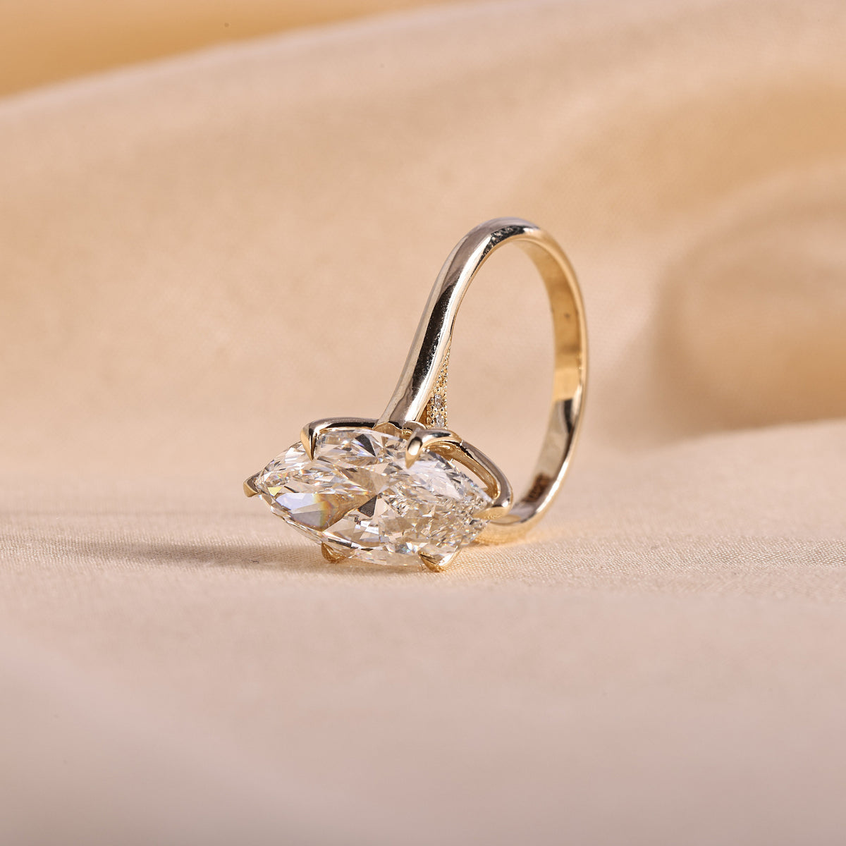 Marquise Cut Lab Grown Diamond Engagement Ring with Tulip Basket & Accent Shoulders – 14K Yellow Gold, 4.93 Carat