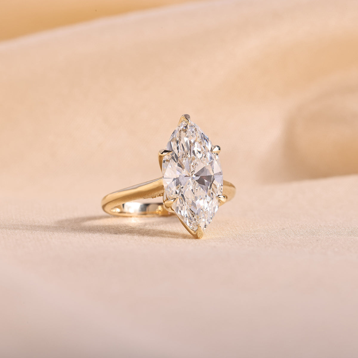 Marquise Cut Lab Grown Diamond Engagement Ring with Tulip Basket & Accent Shoulders – 14K Yellow Gold, 4.93 Carat