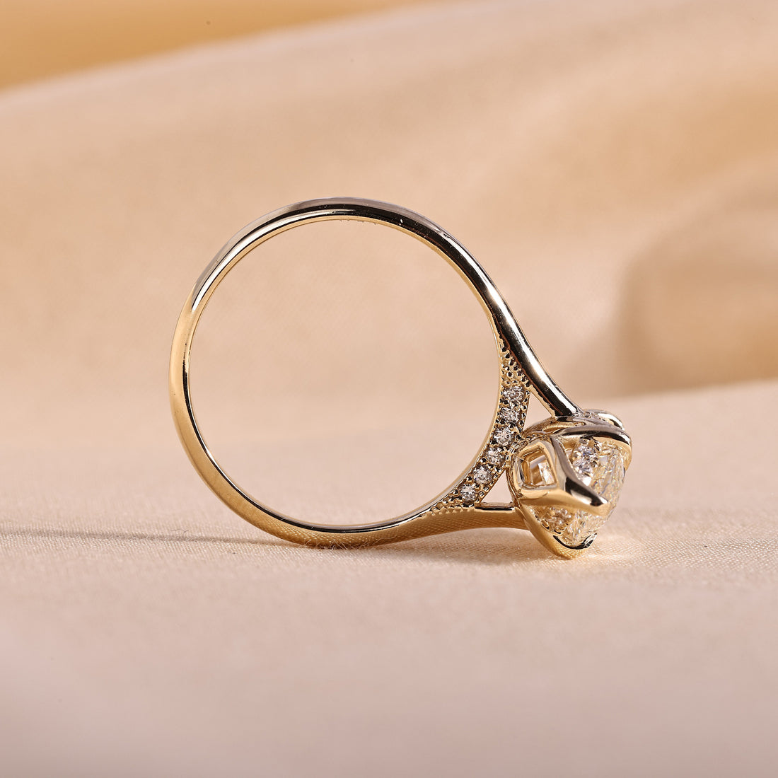 Marquise Cut Lab Grown Diamond Engagement Ring with Hidden Halo & Cathedral Shoulders – 14K Yellow Gold, 4.01 Carat
