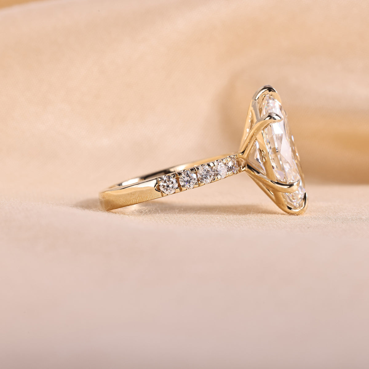 Marquise Cut Lab Grown Diamond Engagement Ring with Pave Band – 14K Yellow Gold, 5 Carat