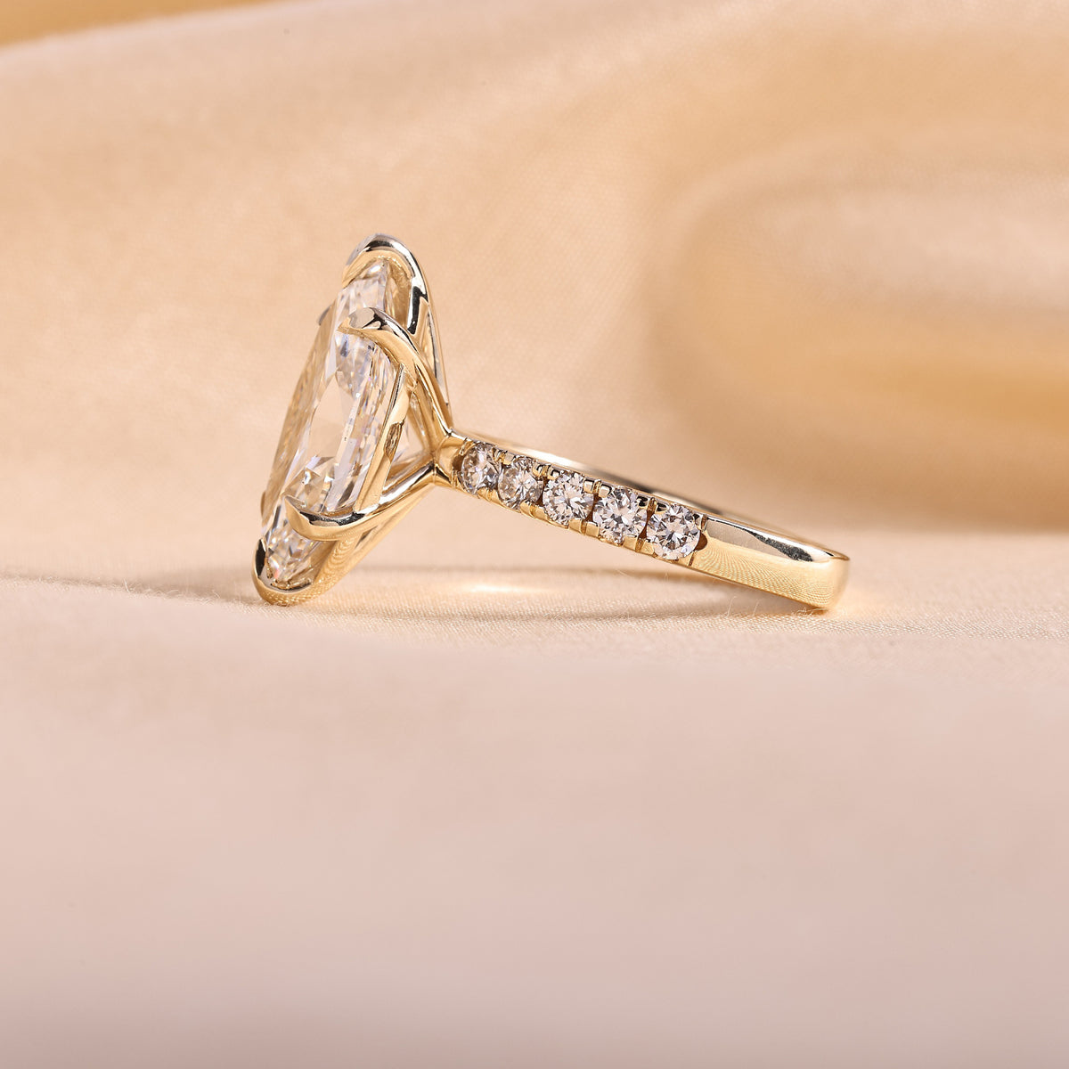 Marquise Cut Lab Grown Diamond Engagement Ring with Pave Band – 14K Yellow Gold, 5 Carat