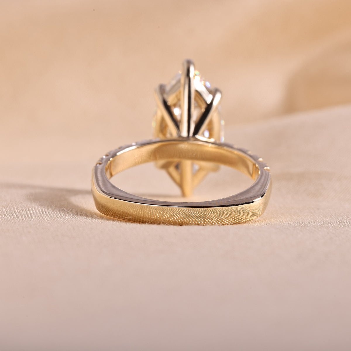 Marquise Cut Lab Grown Diamond Engagement Ring with Pave Band – 14K Yellow Gold, 5 Carat