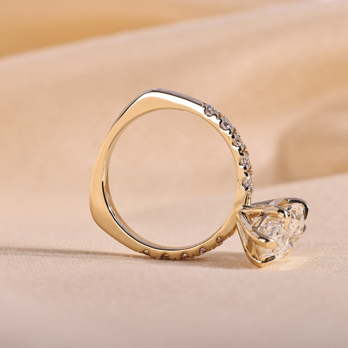 Marquise Cut Lab Grown Diamond Engagement Ring with Pave Band – 14K Yellow Gold, 5 Carat