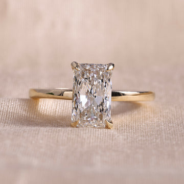 Radiant Cut Lab Grown Diamond Solitaire Engagement Ring with Claw Prongs – 14K Yellow Gold, 2.0 Carat