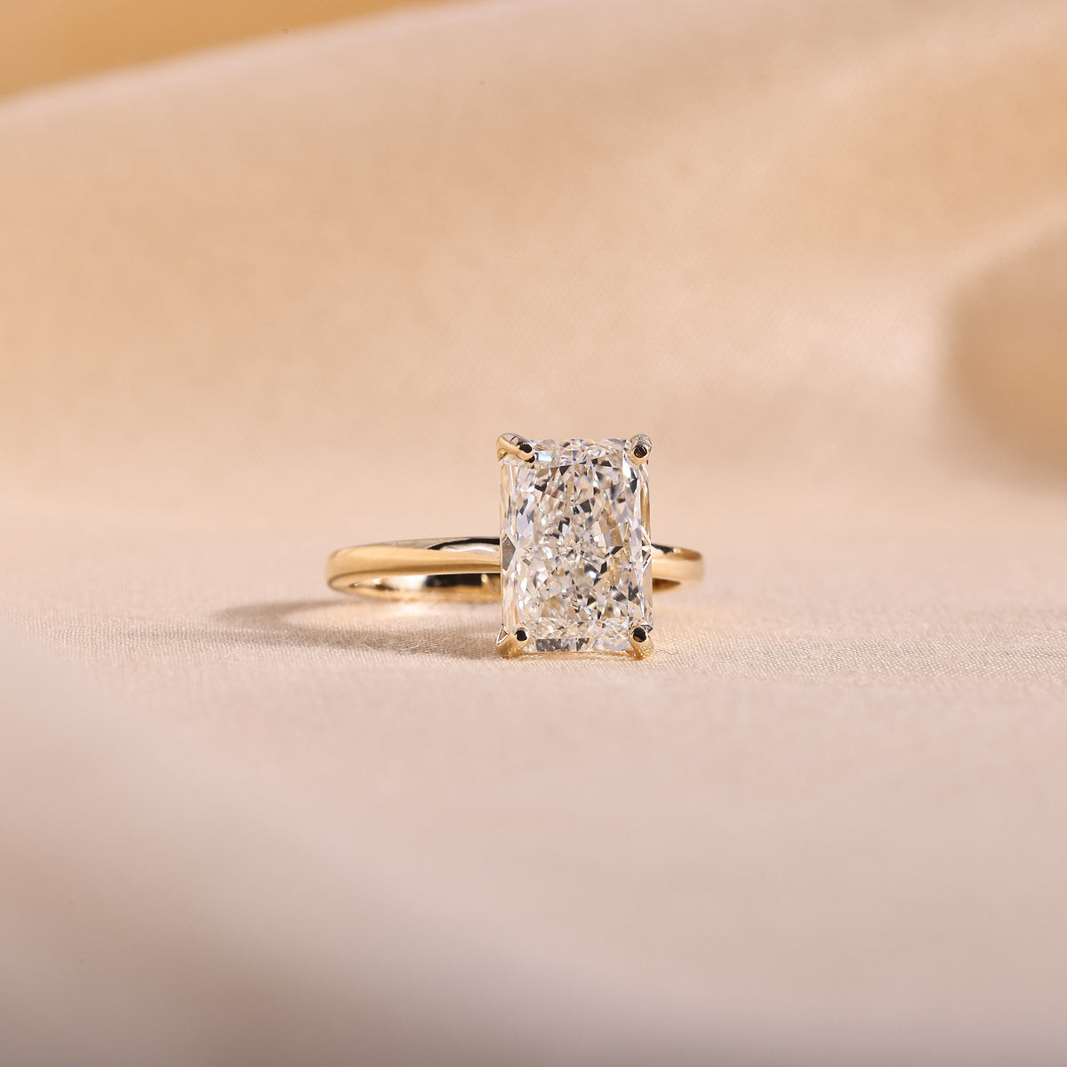 Radiant Cut Lab Grown Diamond Solitaire Engagement Ring – 14K Yellow Gold Classic Band, 3.08 Carat