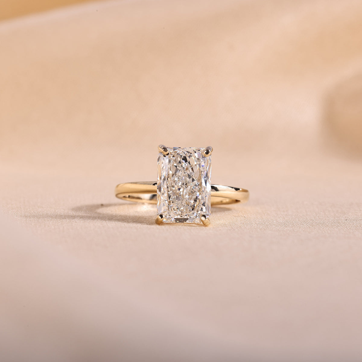 Radiant Cut Lab Grown Diamond Solitaire Engagement Ring – 14K Yellow Gold Classic Band, 3.08 Carat