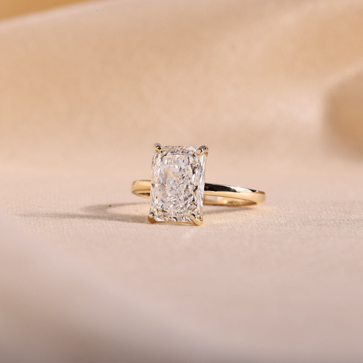 Radiant Cut Lab Grown Diamond Solitaire Engagement Ring – 14K Yellow Gold Classic Band, 3.08 Carat