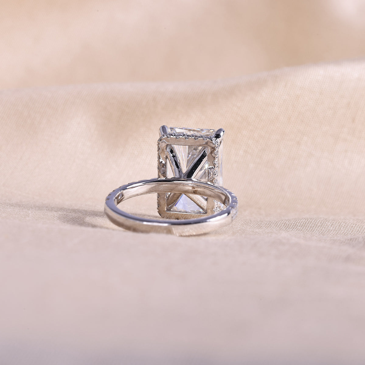 Radiant Cut Lab Grown Diamond Engagement Ring with Hidden Halo & Pave Band – 14K White Gold, 5.0Carat