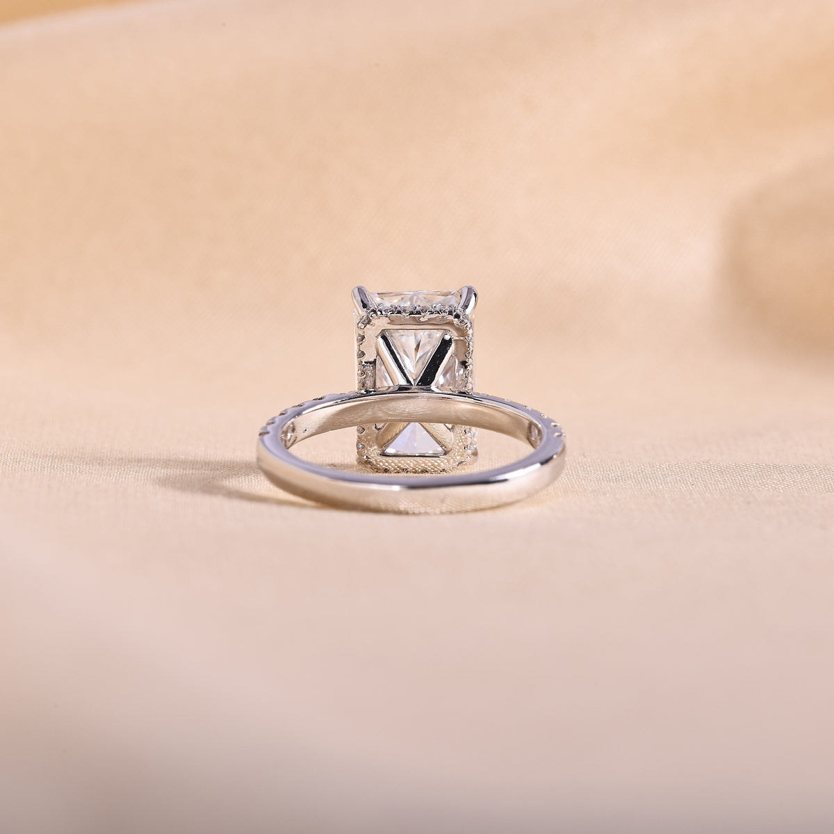 Radiant Cut Lab Grown Diamond Hidden Halo Engagement Ring – 14K White Gold Pavé Band, 3 Carat
