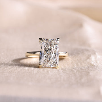 Radiant Cut Lab Grown Diamond Solitaire Engagement Ring with Hidden Halo – 14K Yellow Gold