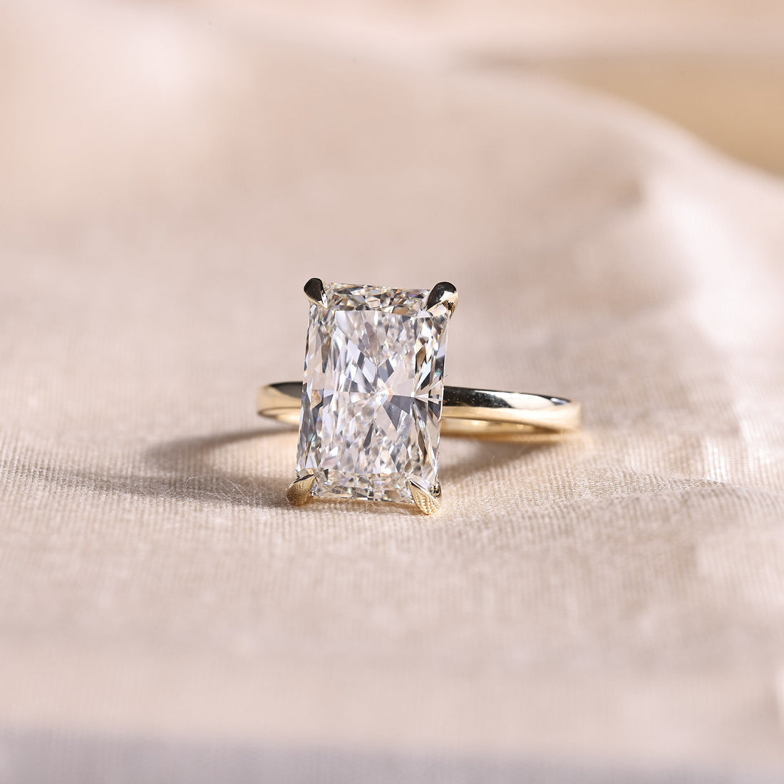 Radiant Cut Lab Grown Diamond Solitaire Engagement Ring with Hidden Halo – 14K Yellow Gold