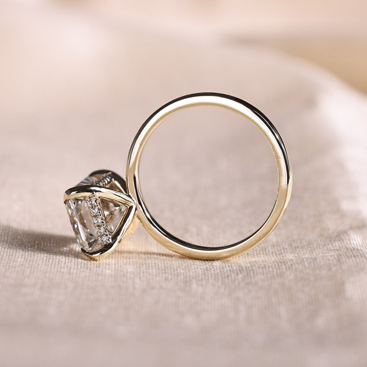 Radiant Cut Lab Grown Diamond Solitaire Engagement Ring with Hidden Halo – 14K Yellow Gold