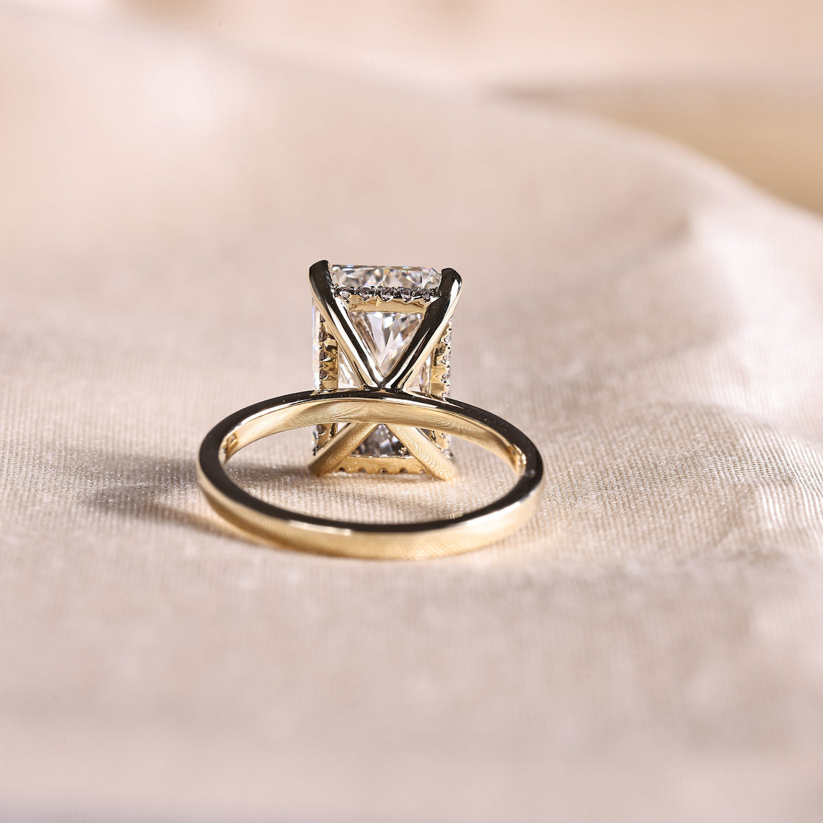 Radiant Cut Lab Grown Diamond Solitaire Engagement Ring with Hidden Halo – 14K Yellow Gold