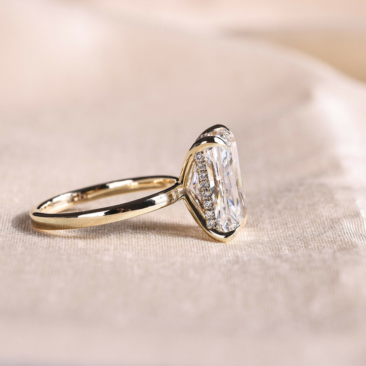 Radiant Cut Lab Grown Diamond Solitaire Engagement Ring with Hidden Halo – 14K Yellow Gold
