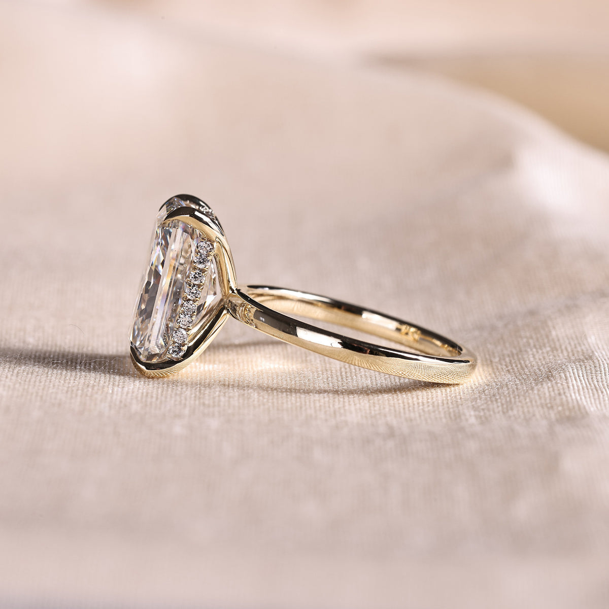 Radiant Cut Lab Grown Diamond Solitaire Engagement Ring with Hidden Halo – 14K Yellow Gold