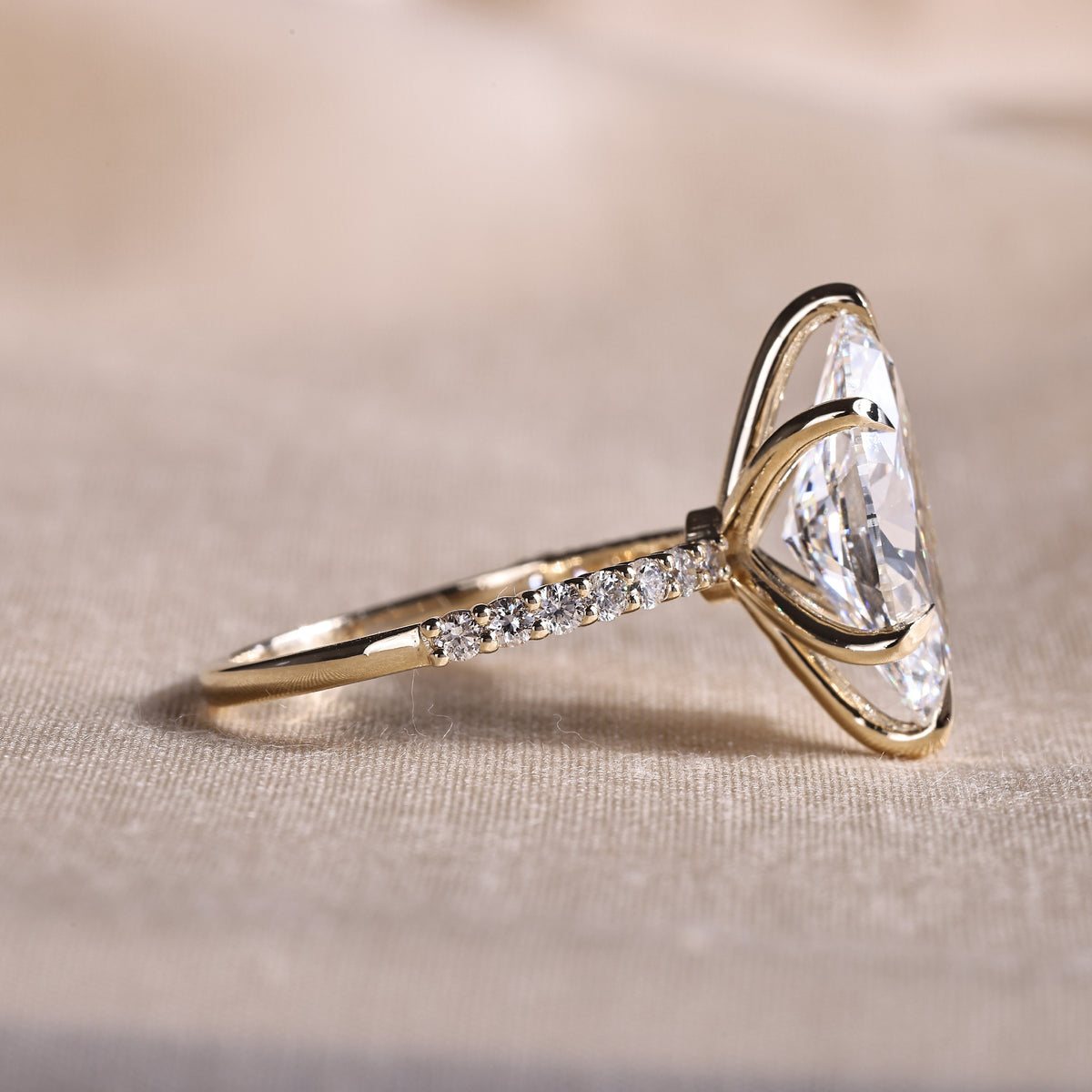 Marquise Cut Lab Grown Diamond Engagement Ring with Half Eternity Pave Band – 14K Yellow Gold, 5.10 Carat