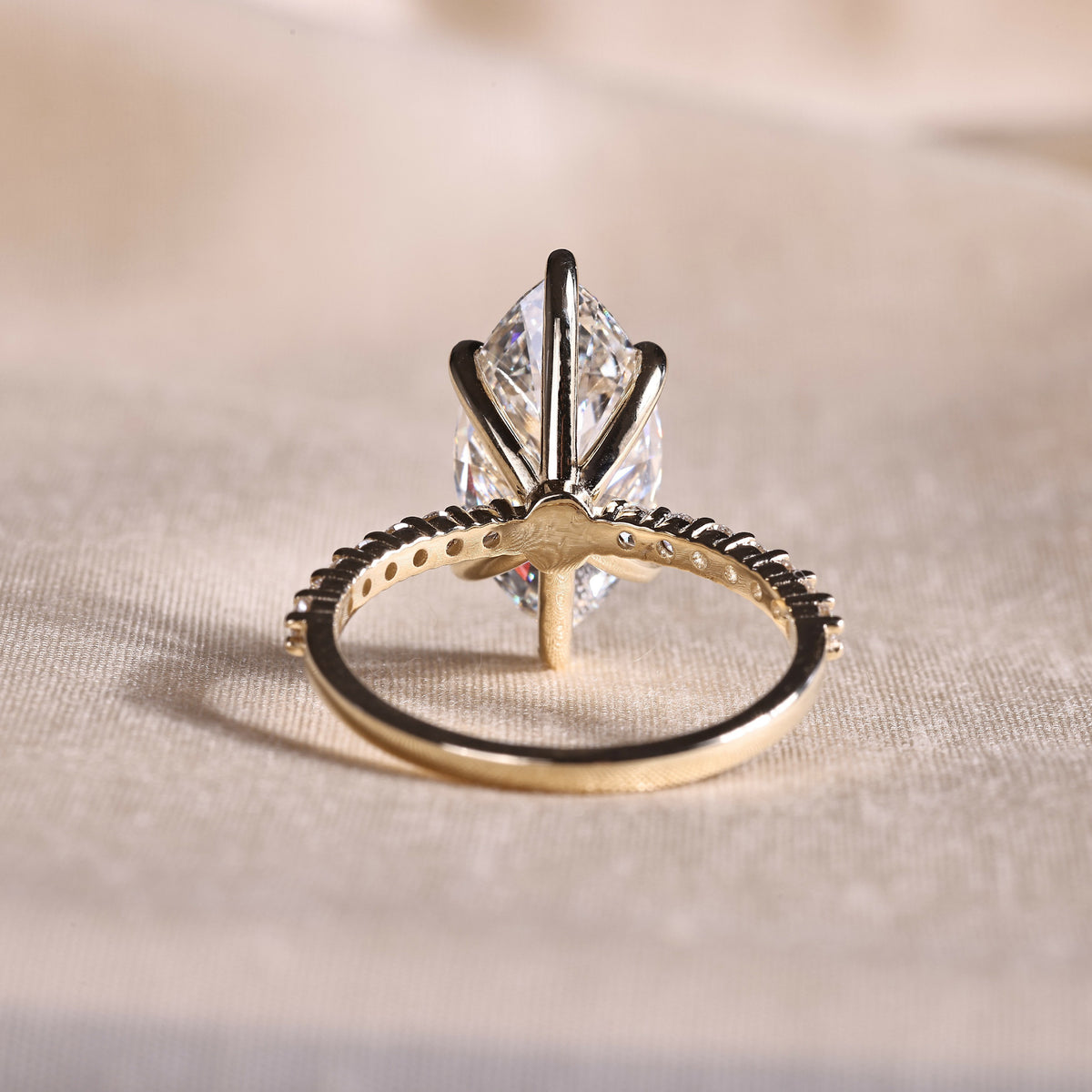 Marquise Cut Lab Grown Diamond Engagement Ring with Half Eternity Pave Band – 14K Yellow Gold, 5.10 Carat
