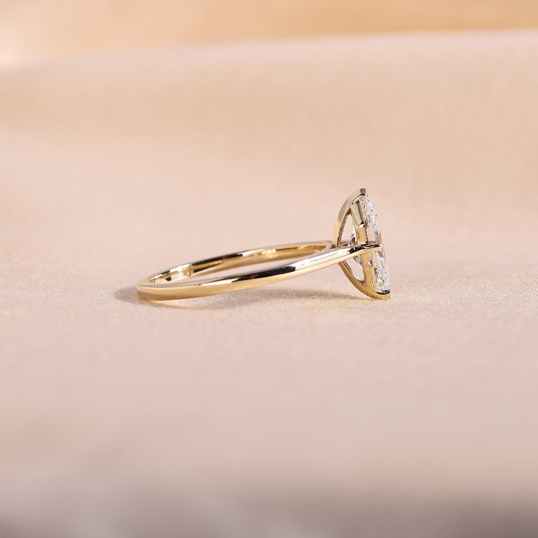 Dutch Marquise Cut Lab Grown Diamond Solitaire Engagement Ring – Minimalist 14K Yellow Gold, Unique Hexagon Diamond