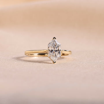 Dutch Marquise Cut Lab Grown Diamond Solitaire Engagement Ring – Minimalist 14K Yellow Gold, Unique Hexagon Diamond