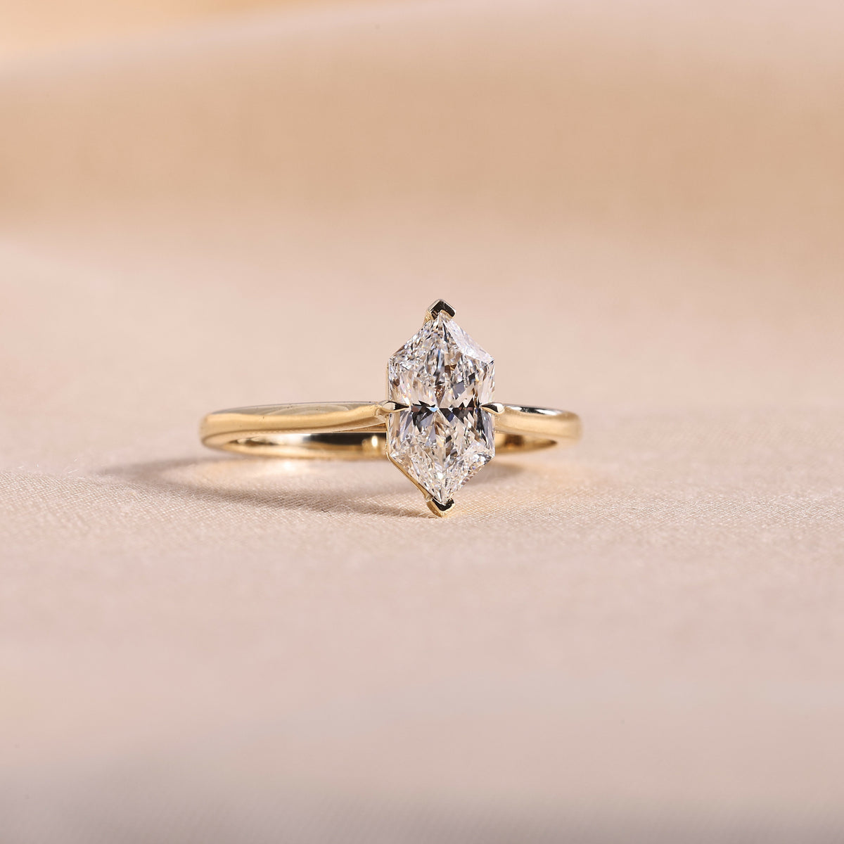 Dutch Marquise Cut Lab Grown Diamond Solitaire Engagement Ring – Minimalist 14K Yellow Gold, Unique Hexagon Diamond