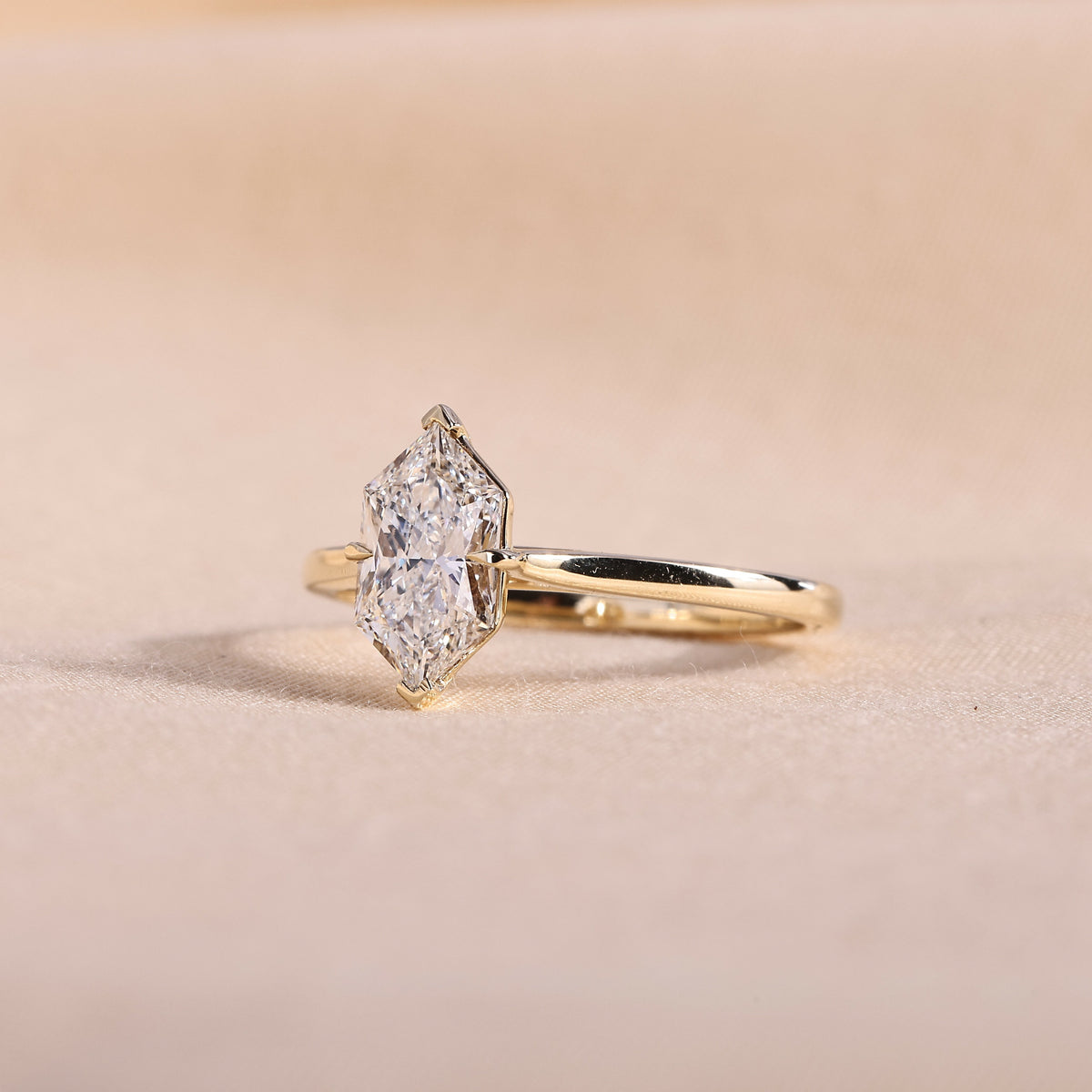 Dutch Marquise Cut Lab Grown Diamond Solitaire Engagement Ring – Minimalist 14K Yellow Gold, Unique Hexagon Diamond